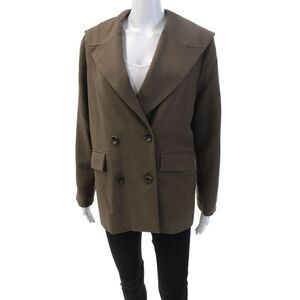 Muze Womens Double Breasted Pointed Lapel Blazer Jacket Brown Size Medium